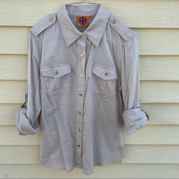 Tory Burch Women's Brigitte Tab Sleeve Button Down Shirt Blouse Semi Sheer Sz 8 - Picture 4 of 10